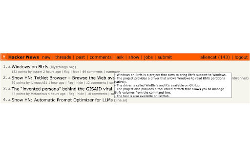 HackerNews Summarizer  from Chrome web store to be run with OffiDocs Chromium online