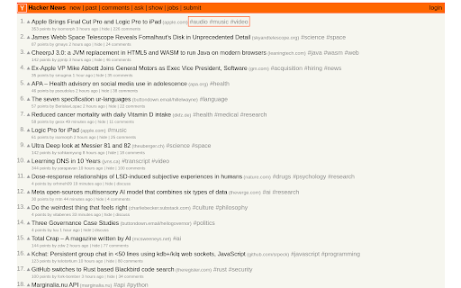 Hacker News Tags  from Chrome web store to be run with OffiDocs Chromium online