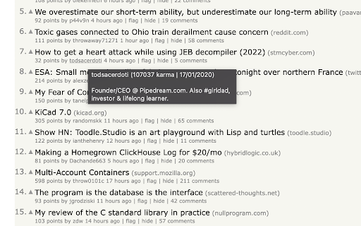 Hacker News User Link Pop up  from Chrome web store to be run with OffiDocs Chromium online