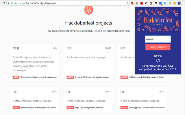 Hacktoberfest Progress Checker  from Chrome web store to be run with OffiDocs Chromium online