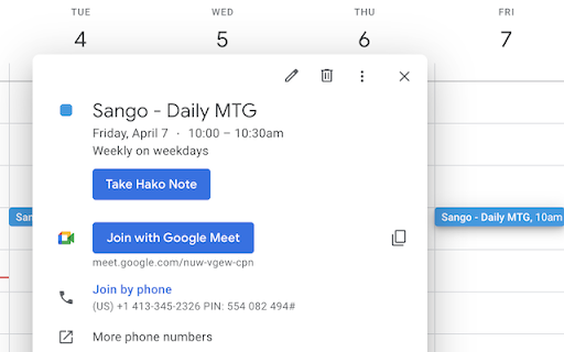 Hako Calendar  from Chrome web store to be run with OffiDocs Chromium online