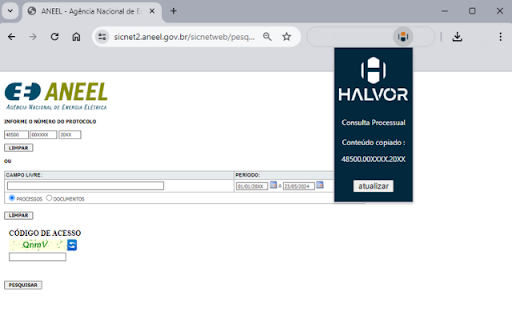 Halvor Consulta Processual Aneel  from Chrome web store to be run with OffiDocs Chromium online