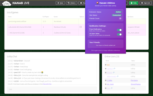 Hanabi Utilities  from Chrome web store to be run with OffiDocs Chromium online
