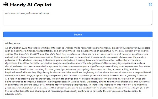 Handy AI Copilot  from Chrome web store to be run with OffiDocs Chromium online