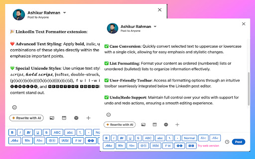 HappyInAi LinkedIn Text Formatter for Post Editor  from Chrome web store to be run with OffiDocs Chromium online