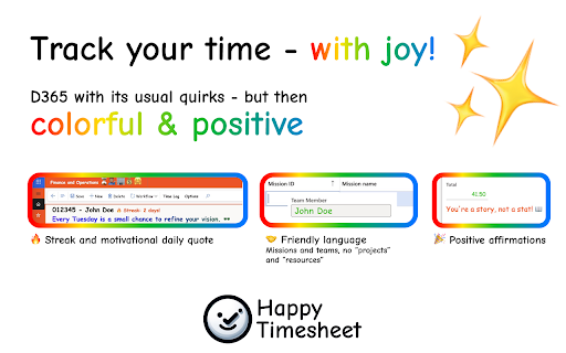 Happy Timesheet Spice Up Your D365 Time Tracking  from Chrome web store to be run with OffiDocs Chromium online