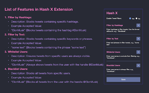 Hash X: Twitter Hashtag  Keyword Blocker  from Chrome web store to be run with OffiDocs Chromium online