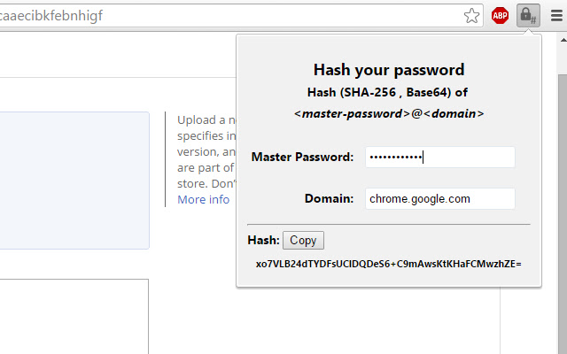 Hash your password  from Chrome web store to be run with OffiDocs Chromium online