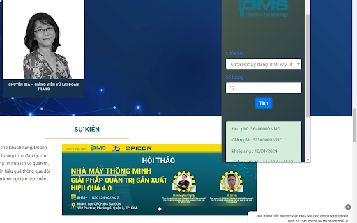 Học Viện Tư Vấn Đào Tạo PMS  from Chrome web store to be run with OffiDocs Chromium online