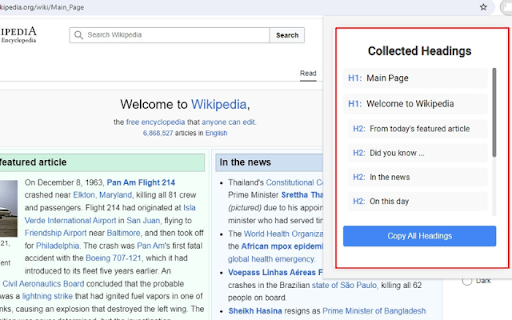 Heading Extractor  from Chrome web store to be run with OffiDocs Chromium online
