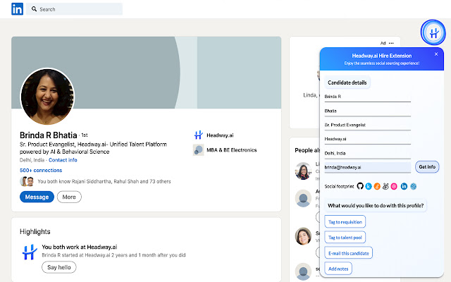 Headway.ai HIRE Extension  from Chrome web store to be run with OffiDocs Chromium online