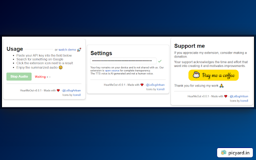 HearMeOut (GPT Webpage Summarizer)  from Chrome web store to be run with OffiDocs Chromium online