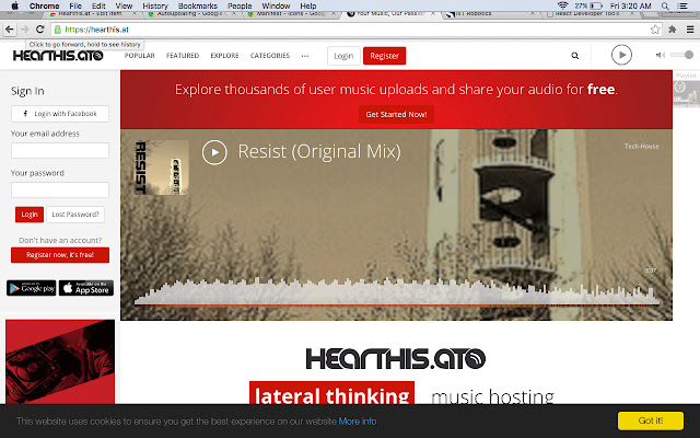 Hearthis.at  from Chrome web store to be run with OffiDocs Chromium online