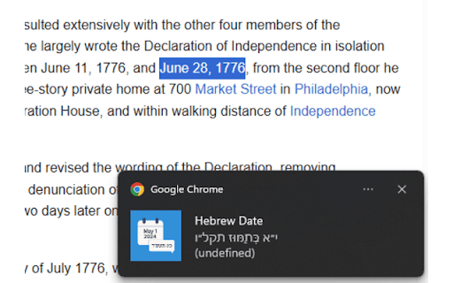 Hebrew Date Bubble  from Chrome web store to be run with OffiDocs Chromium online