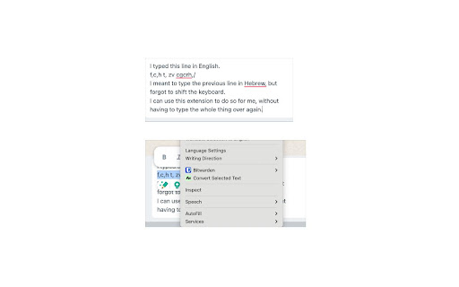 Hebrew English Keyboard Converter  from Chrome web store to be run with OffiDocs Chromium online