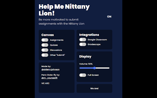 Help Me Nittany Lion  from Chrome web store to be run with OffiDocs Chromium online