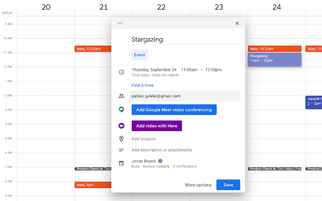 Here Calendar  from Chrome web store to be run with OffiDocs Chromium online