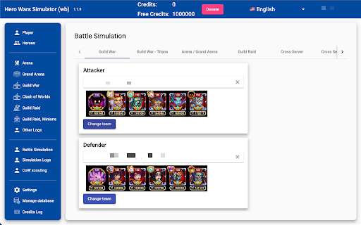 Hero Wars Simulator HWA  from Chrome web store to be run with OffiDocs Chromium online
