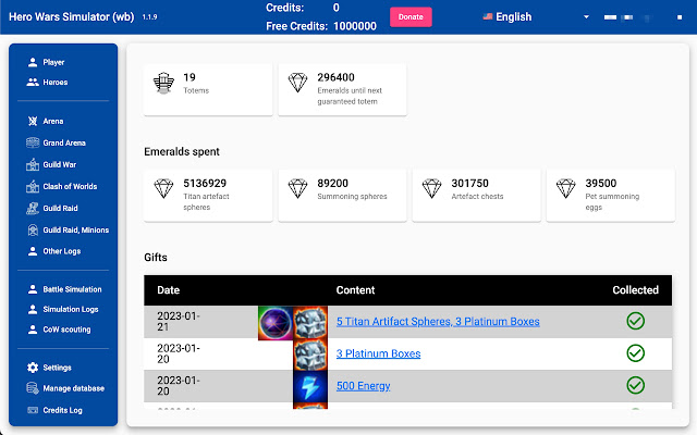 Hero Wars Simulator Standalone  from Chrome web store to be run with OffiDocs Chromium online