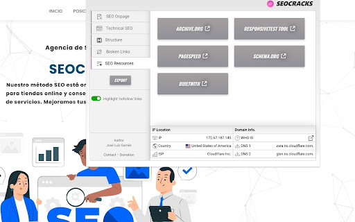 Herramienta SEO SEOCRACKS  from Chrome web store to be run with OffiDocs Chromium online