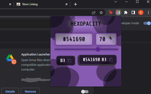 Hexopacity  from Chrome web store to be run with OffiDocs Chromium online