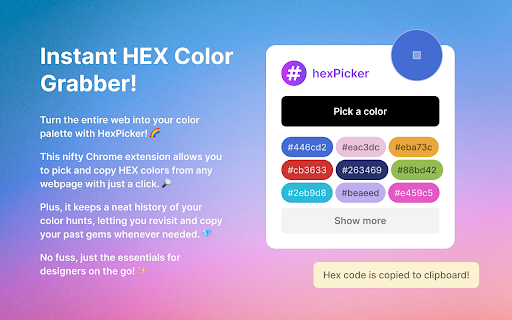 #hexPicker — A Simple HEX Color Picker  from Chrome web store to be run with OffiDocs Chromium online