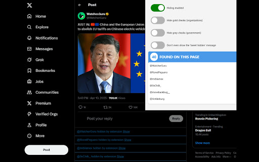 Hide Blue Check  from Chrome web store to be run with OffiDocs Chromium online