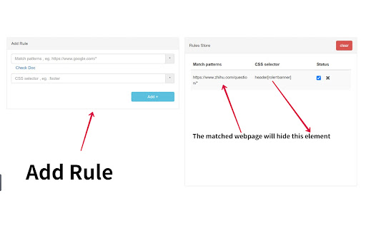 hide element  from Chrome web store to be run with OffiDocs Chromium online