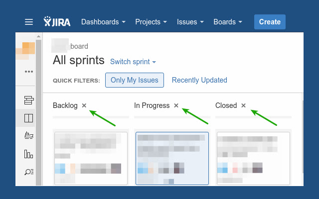 hide jira board columns  from Chrome web store to be run with OffiDocs Chromium online