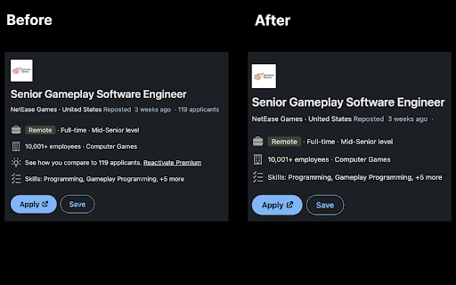 Hide LinkedIn Applicants  from Chrome web store to be run with OffiDocs Chromium online