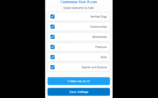 Hide Menu Items on X  from Chrome web store to be run with OffiDocs Chromium online