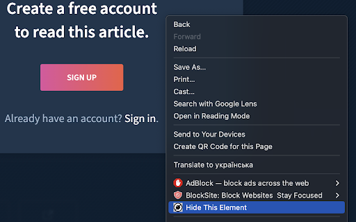 Hide Modal / Remove Popup  from Chrome web store to be run with OffiDocs Chromium online
