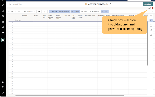 Hide Smartsheet Side Panels  from Chrome web store to be run with OffiDocs Chromium online