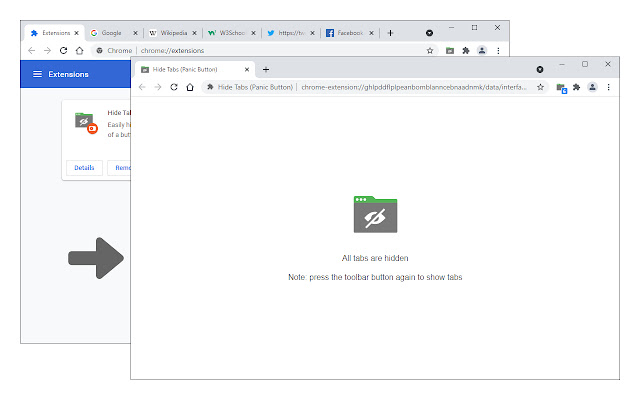 Hide Tabs (Panic Button)  from Chrome web store to be run with OffiDocs Chromium online