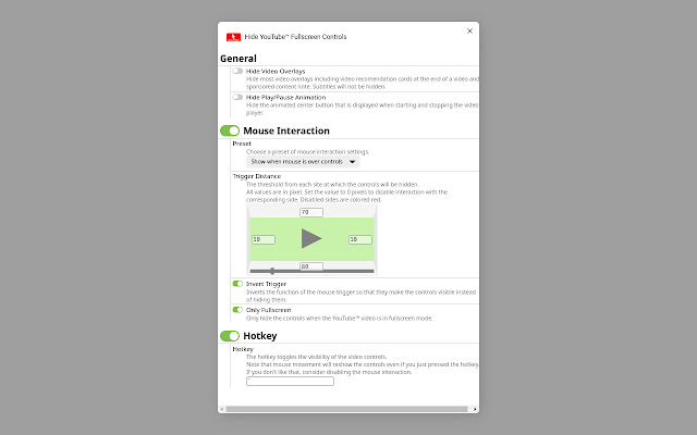 Hide YouTube™ Fullscreen Controls  from Chrome web store to be run with OffiDocs Chromium online
