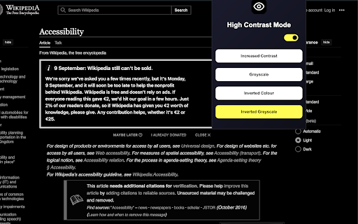 High Contrast Mode  from Chrome web store to be run with OffiDocs Chromium online