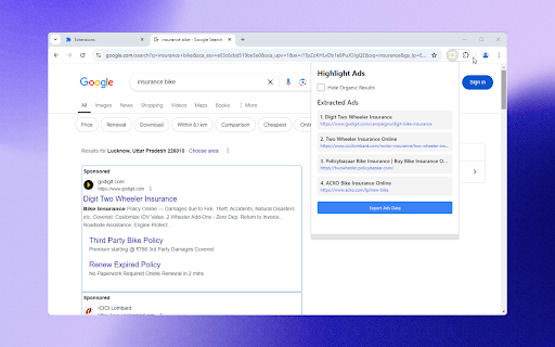 Highlight Ads  from Chrome web store to be run with OffiDocs Chromium online