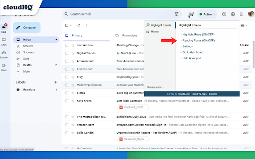 Highlight Emails in Gmail by cloudHQ  from Chrome web store to be run with OffiDocs Chromium online