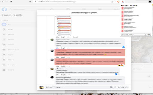 Highlight FB comments  from Chrome web store to be run with OffiDocs Chromium online