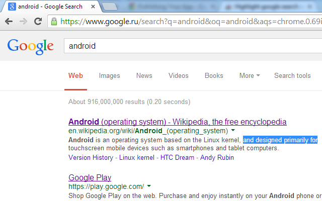 Markieren Sie den Google-Suchergebnistext aus dem Chrome-Webshop, der mit OffiDocs Chromium online ausgeführt werden soll