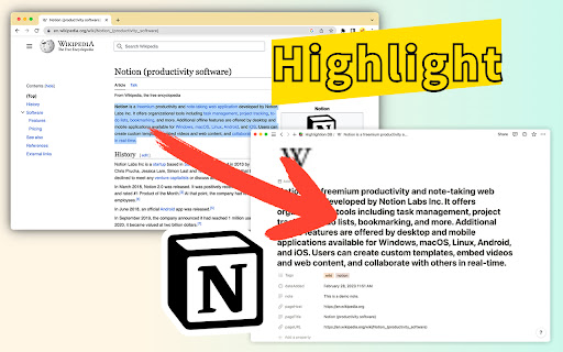 Highlightion Збережіть Highlights у Notion із веб-магазину Chrome для запуску за допомогою OffiDocs Chromium онлайн