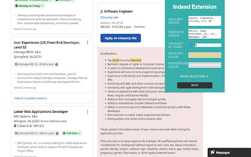 Highlight stop words on Indeed page  from Chrome web store to be run with OffiDocs Chromium online