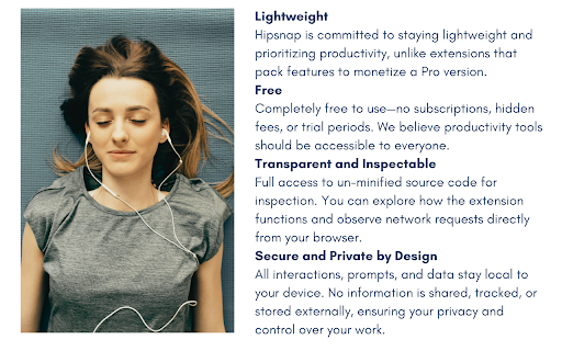 Hipsnap Productivity Companion for Perplexity.ai  from Chrome web store to be run with OffiDocs Chromium online