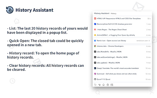 History Assistant  from Chrome web store to be run with OffiDocs Chromium online