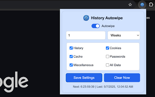 History Autowipe  from Chrome web store to be run with OffiDocs Chromium online