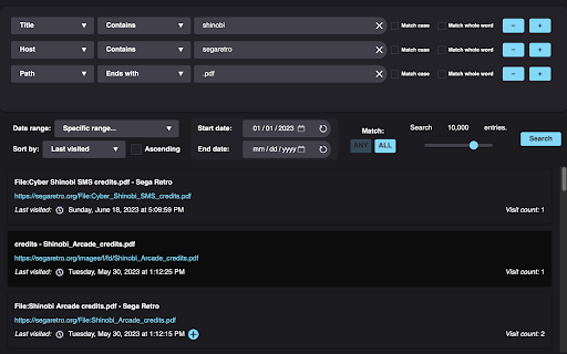 History Helper  from Chrome web store to be run with OffiDocs Chromium online