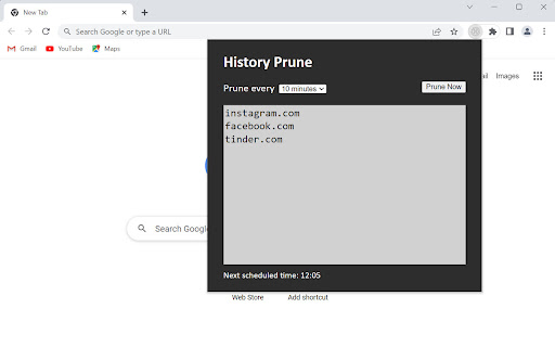 History Prune  from Chrome web store to be run with OffiDocs Chromium online