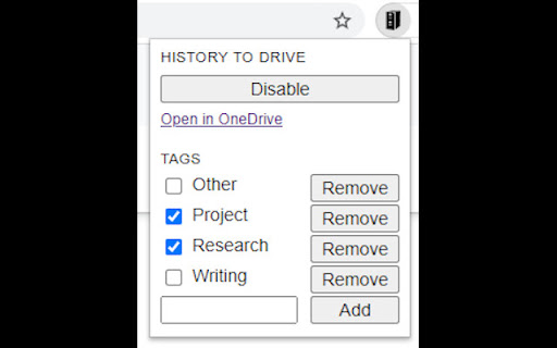 History to Drive  from Chrome web store to be run with OffiDocs Chromium online