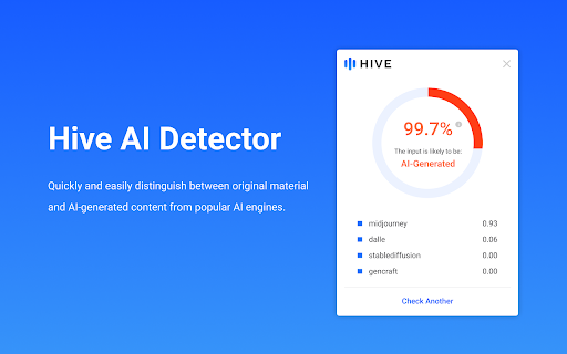 Hive AI Detector  from Chrome web store to be run with OffiDocs Chromium online