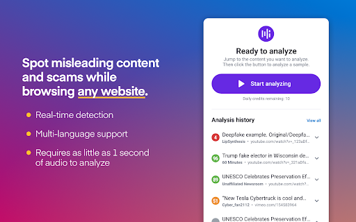 Hiya Deepfake Voice Detector  from Chrome web store to be run with OffiDocs Chromium online